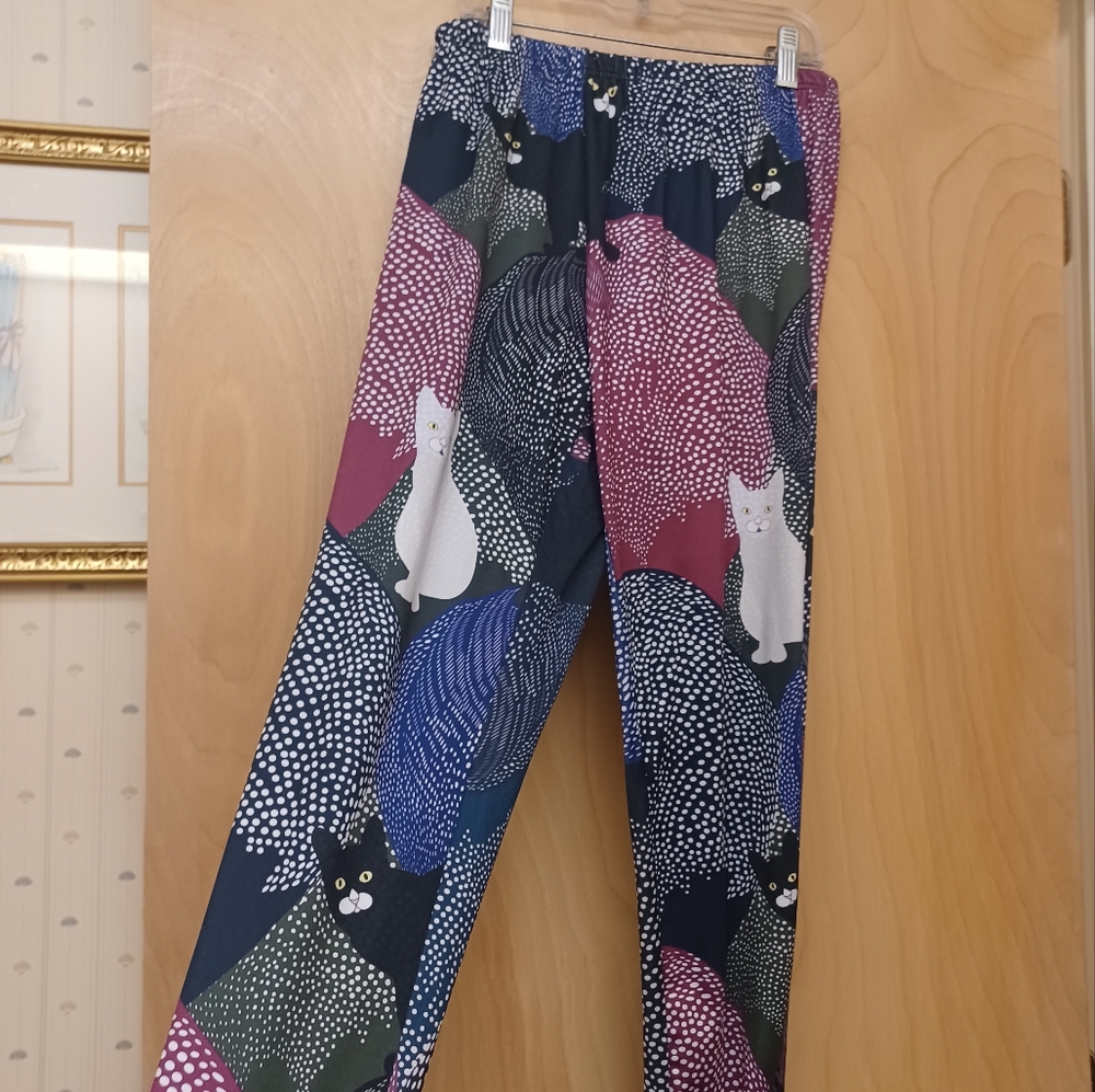 Lily Firmiana Colorful Cat Leggings Abstract Boho L XL